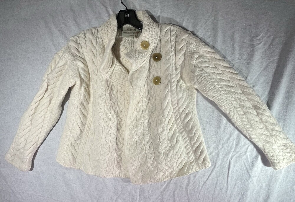 Aran Sweater Market Women’s 100% Merino Wool Cable Knit Button Irish Cardigan L